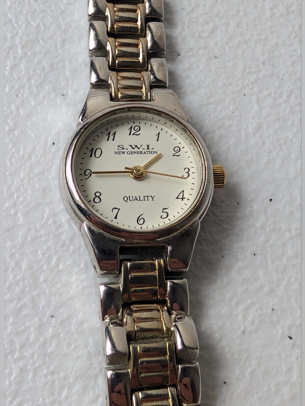 S.W.I. New Generation Two-Tone Silver & Gold Bracelet Watch White Dial